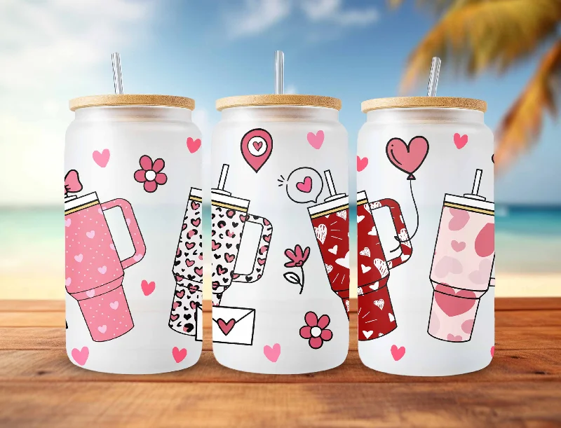 Insulated Drinkware Deals Retro Obsessive Cup Disorder Valentine's Day 16oz Glass Can Png, Valentines Candy Heart Glass Can PNG, Retro Valentines PNG Sublimation