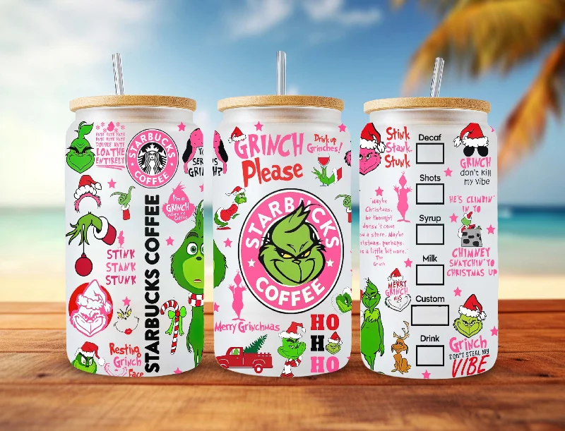 Modern Glass Drinkware Cartoon Christmas Tumbler Wrap, 16oz Can Glass Wrap, Merry Christmas Can Glass, Libbey Can Glass, Christmas Vibes, Pink Christmas Wrap