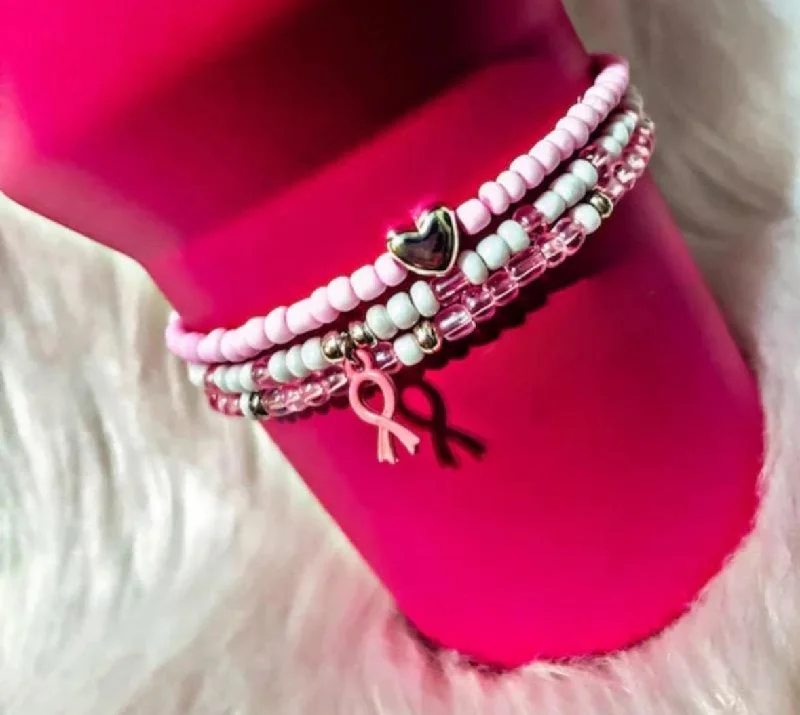 Eco-Conscious Drinkware Breast Cancer Awareness Pink Ribbon Bracelets Stanley Cup Accessories