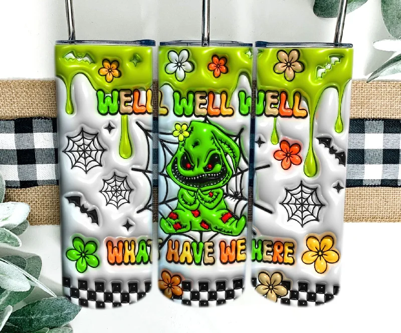 Drinkware Collection Promotion 3D Jack Skellington 20oz Skinny Tumbler Design, Oogie Boogie Tumbler Design PNG, Halloween 2023 Tumbler Wrap, Well well well what have we here