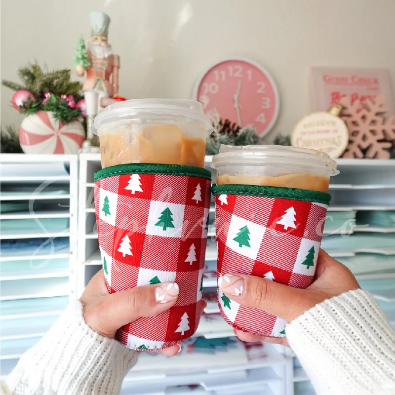 Stainless Steel Cups Red & Green X-mas Gingham - Cup Sleeve