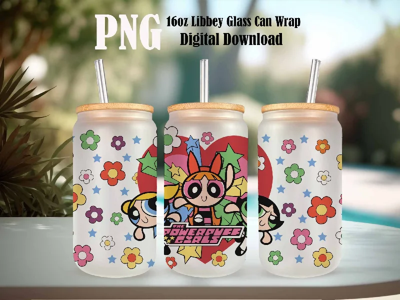 Christmas Drinkware Sale Power Girls Libbey PNG, 16oz Glass Can Wrap, 16oz Libbey Can Glass, Girl Power Tumbler Wrap, Full Glass Can Wrap, Cartoon Tumbler
