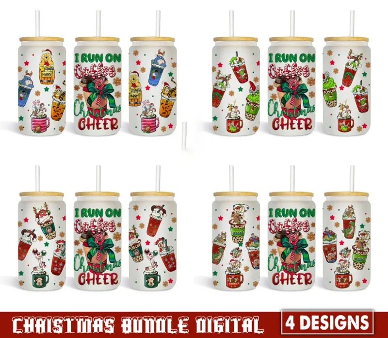 Holiday Drinkware Bundle Cartoon Christmas Coffee Designs, 16oz Libbey Glass Can, Mickey Minnie Coffee, Pooh Coffee, Grinch Coffee, Beer Can Glass, Instant Download