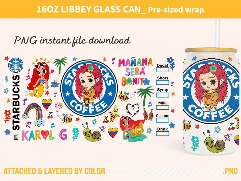 Travel Drinkware Karol Mañana Será Bonito 16oz Can Glass, Libbey Can Glass Wrap, Manana Sera Bonito Tumbler Wrap PNG, Karol G Tumbler Wrap