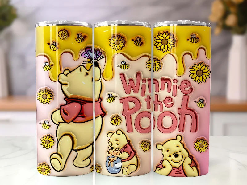 Crystal Drinkware 20 oz Cartoon 3D Bear Inflated Tumbler Png Tumbler Wraps, Inflated 20oz Sunflowers Skinny Sublimation Digital Downloads 3D Puffy Bear Design