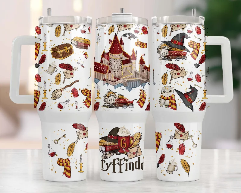 Travel Cups Promotion Harry Potter 40oz Tumbler PNG, Hogwarts Alumni, Magic Wand Symbol, Wizardy Houses