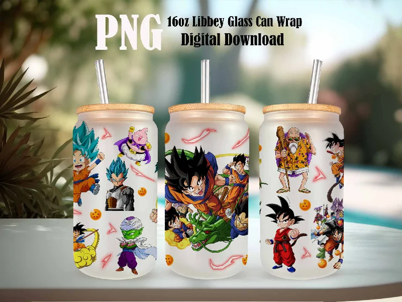 Reusable Drinkware Deals Dragon Ball 16oz Glass Can PNG, Manga Tumbler, Comics Tumbler Designs