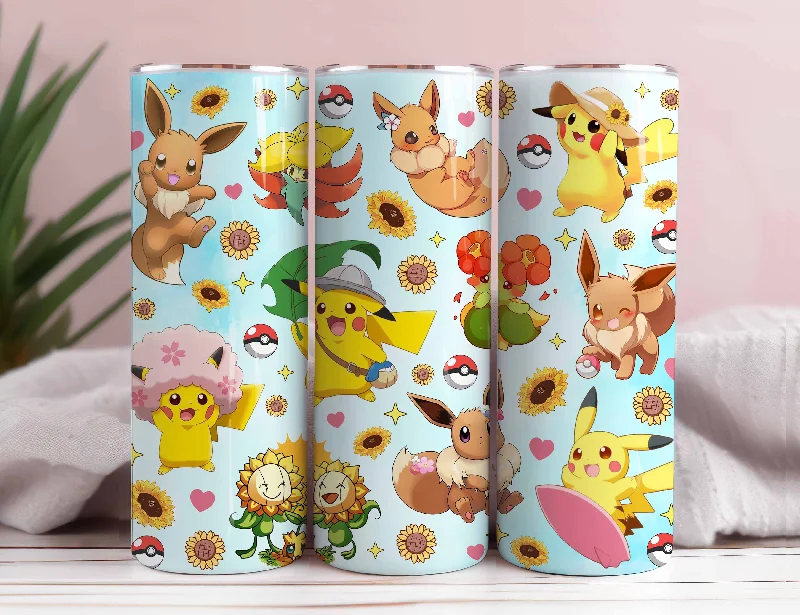 Eco-Friendly Cups Cartoon Spring Tumbler, Poke Spring Tumbler, 20oz Skinny Straight, Spring Tumbler, Pokemon Tumbler, Cartoon Tumbler Wrap,Gotta catch ‘em all