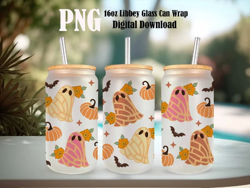 Limited-Time Drinkware Deals Spooky Conchas 16oz Libbey Glass Can, Pumpkins, Mexican Pan Dulce Ghost, Dia de Muertos, Conchas Ghost, Cafecito, Fall Vibes Png Download