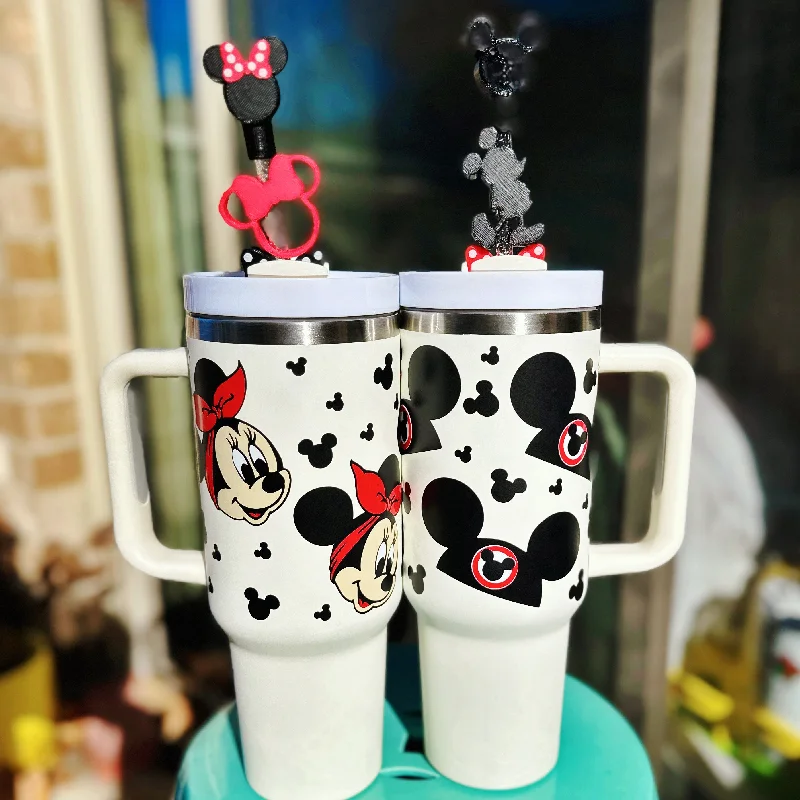Sustainable Drinkware Mouse Character Designs on Cream 40 oz Quencher Inspired Stainless Steel Tumbler