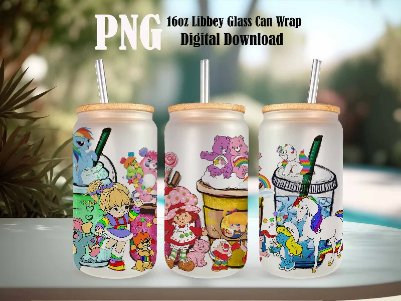 Sustainable Drinkware Discounts Vintage 80's Cartoon Coffee, 16oz Can Glass Wrap Design PNG, Retro Cartoon 80's Tumbler, 80s cartoons png,Retro 80's cartoons Tumbler Wrap, Png