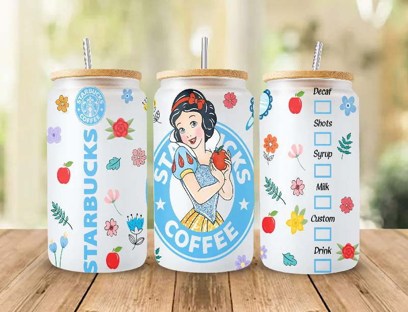 Portable Drinkware Princess Tumbler, Princess Glass Wrap, 16oz Glass Can Png, Libbey Can Glass 16oz, Princess Starbucks Wrap, Princess Png, Princess Images 7