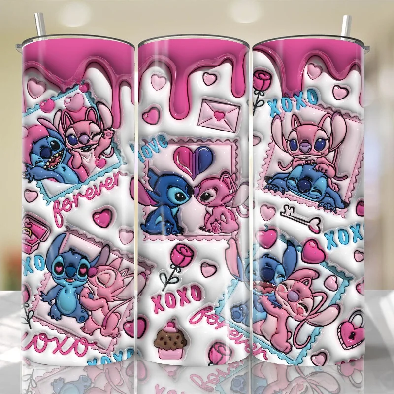 Reusable Drinkware Deals 3D Inflated Stitch Valentine Tumbler PNG, 3D Stitch Inflated Valentine Tumbler Wraps,20oz Skinny Tumbler, Valentine Png, PNG Download