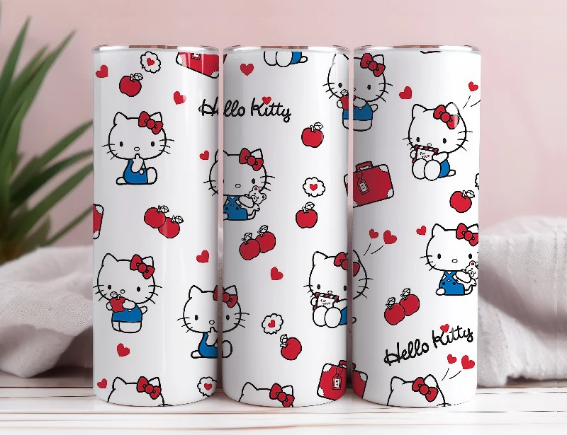 Drinkware Set Sale Hello Kitty Coffee Tumbler Bundle, Spring Flower Pink Cat PNG, 20oz Straight Skinny Wrap, Cartoon Tumbler, Tumbler Wrap, Full Tumbler Wrap 48