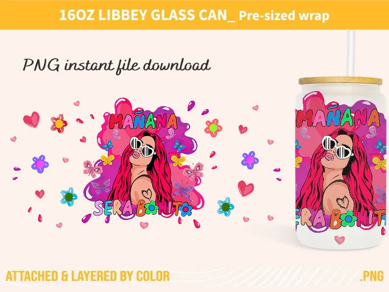 Buy Drinkware Sets Karol G manana sera bonito tumbler, Karol G PNG file, Karol G 16 oz glass can wrap, Manana Sera Bonito PNG, Karol g, mañana sera bonito