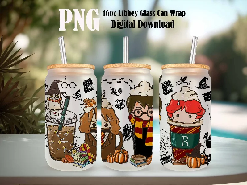 Travel Tumblers Sale Wizard School Potterhead Coffee Glass Wrap png, 16oz Libbey Glass Can Wrap, Trick Or Treat, Spooky Vibes, Halloween Fall Autumn Coffee Wrap