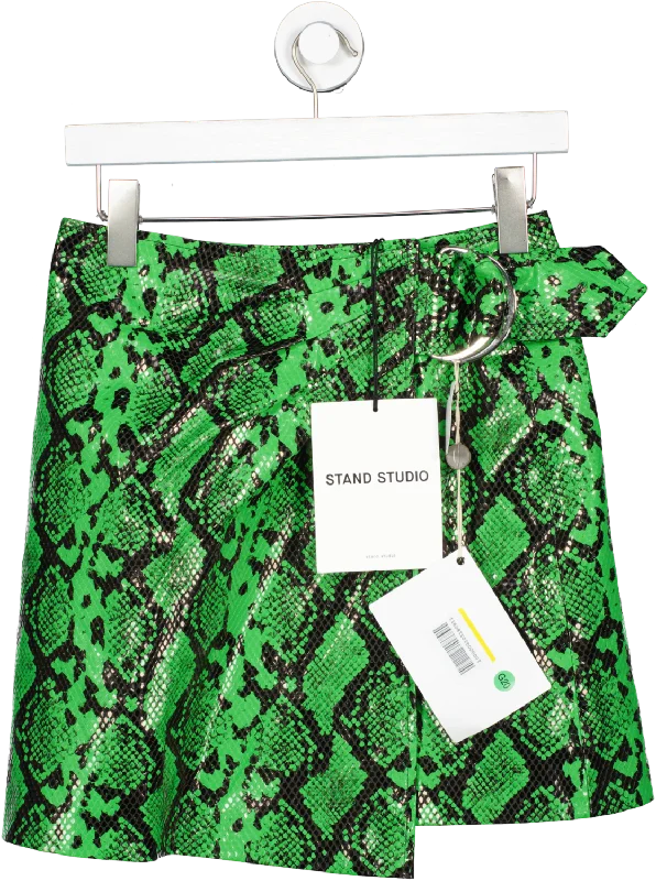 Season Sale Stand Studio Green Kaya Snakeskin Print Wrap Skirt UK 8