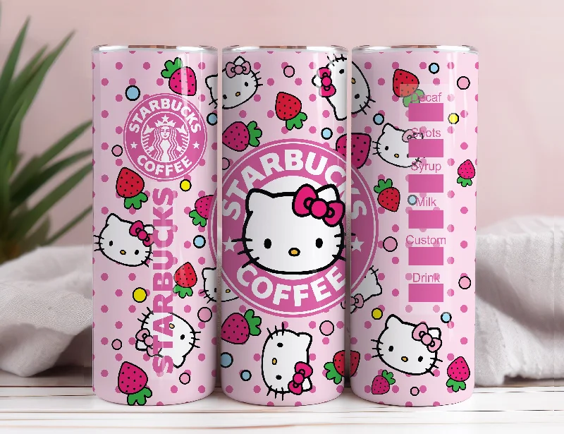 Time-Sensitive Drinkware Offers Hello Kitty Coffee Tumbler Bundle, Spring Flower Pink Cat PNG, 20oz Straight Skinny Wrap, Cartoon Tumbler, Tumbler Wrap, Full Tumbler Wrap 51