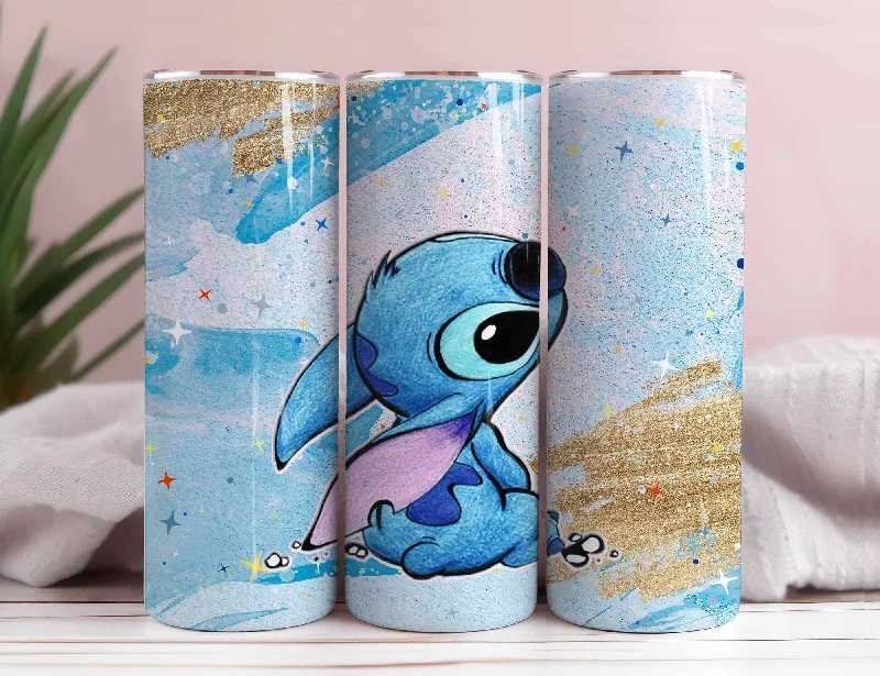 Glassware Promotion Stitch Color Splash cartoon Tumbler, 20oz skinny tumbler, sublimation tumbler, png digital download, digital tumbler,Instant Download