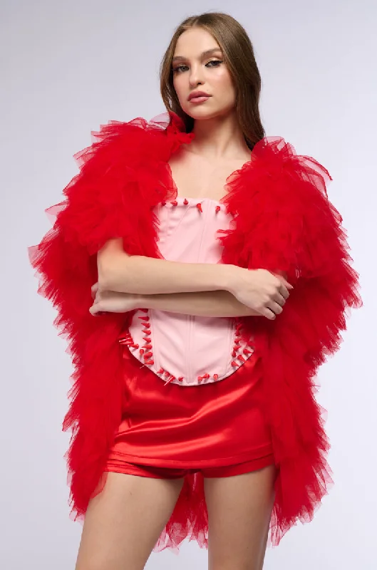 Trendy Street Style WANNA BE LOVED BY YOU TULLE WRAP SHRUG IN RED