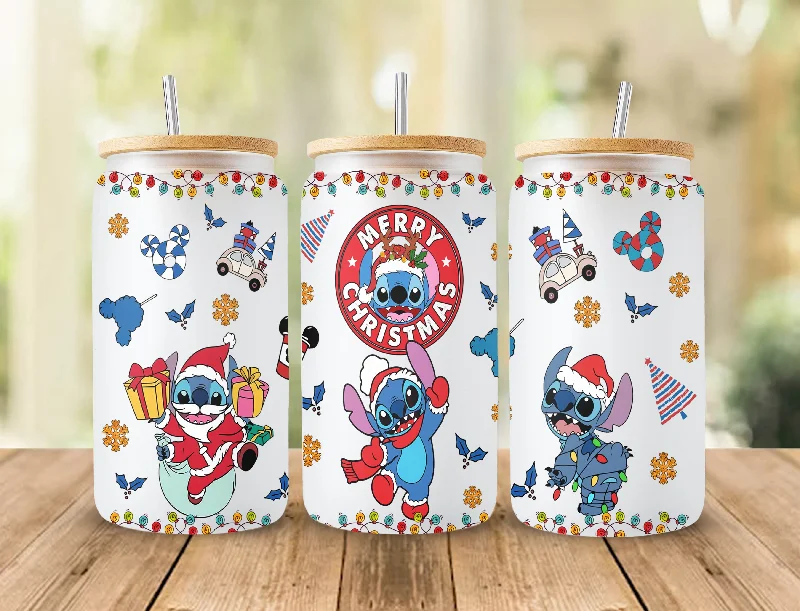 Holiday Drinkware Gifts Cartoon Christmas Tumbler Wrap, 16oz Can Glass Wrap, Merry Christmas Can Glass, My Day Libbey Can Glass, Christmas Vibes, Christmas Stitch Wrap 4