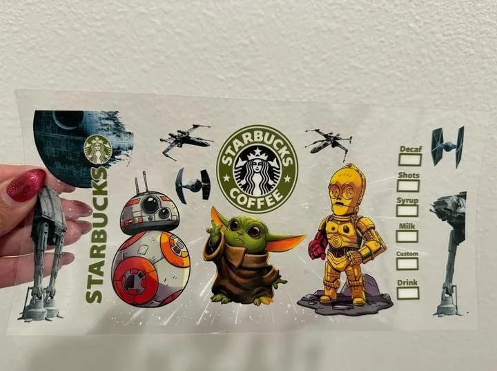 Premium Drinkware Sets Space Wars Starbs UV DTF Wrap Transfer 16oz | No Heat Needed | Waterproof | Permanent Adhesive