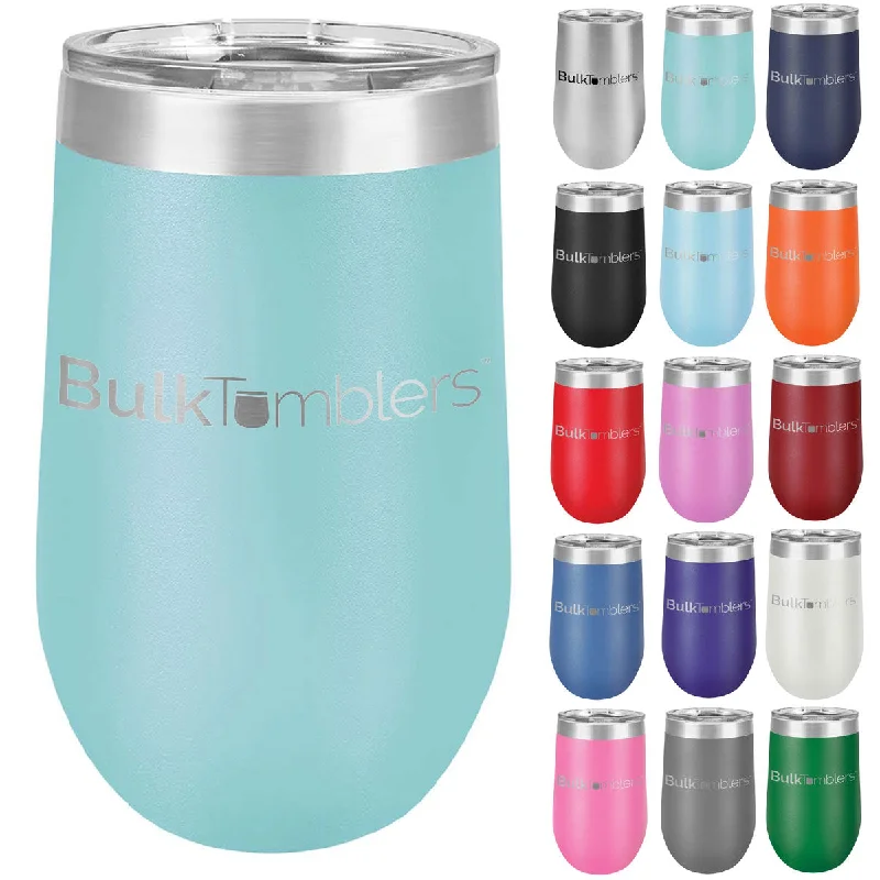 Drinkware Closeout Deals 16 oz Wine Tumbler with Logo Laser Engraved on Insulated Stainless Steel Wine Tumblers + Lid