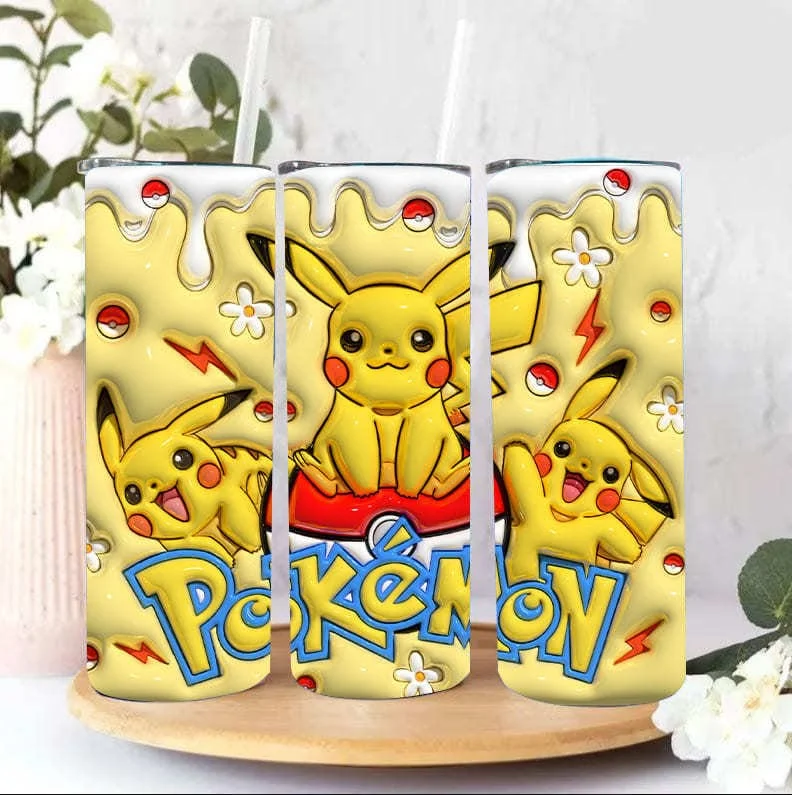 Drinkware Bundle Deal Inflated 3D Cartoon Poke Tumbler PNG, 3D Tumbler Design, Anime Cartoon Sublimation, 3D Digital Game Tumbler, 3D Kids Movie Tumbler Wrap 20oz 2
