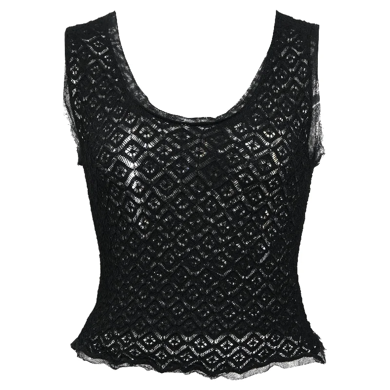 Elevate Your Wardrobe Dolce & Gabbana Crochet Sleeveless Top in Black Cotton