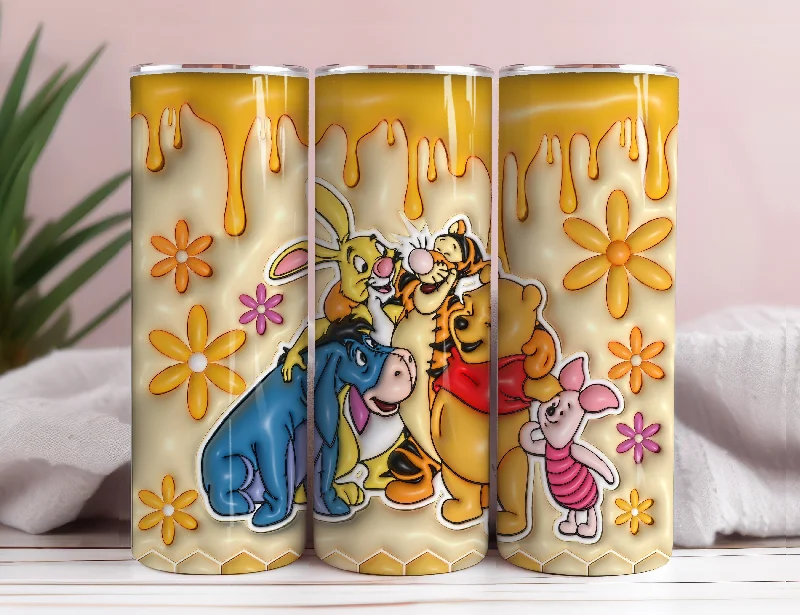 Travel Mugs Sale 3D Inflated Cartoon Tumbler Wrap, Pooh Tumbler, 3D Winnie Inflated Tumbler Wrap, Puffy Pooh Bear Tumbler, 20oz tumbler PNG Download 10