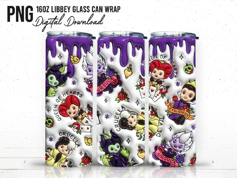 Insulated Drinkware Offers 20 oz Inflated Villains Tumbler Wrap Png, 3D Cartoon Tumbler Design, 3D Puffy Villains Coffee Sublimation, 3D Inflated Halloween Tumbler Png