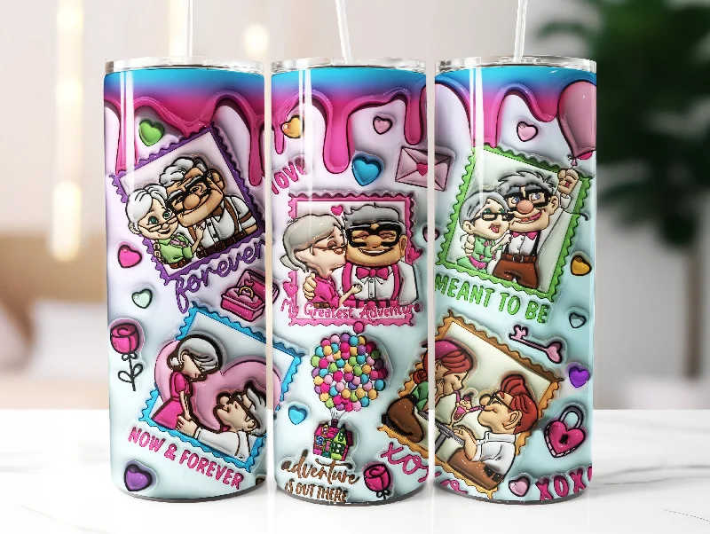 Eco-Friendly Drinkware Sale 3D Inflated Carl And Ellie Valentine Tumbler Wrap, 3D Valentine Inflated Tumbler Wrap, 20oz Up Valentine Tumbler, Happy Valentine PNG Wrap