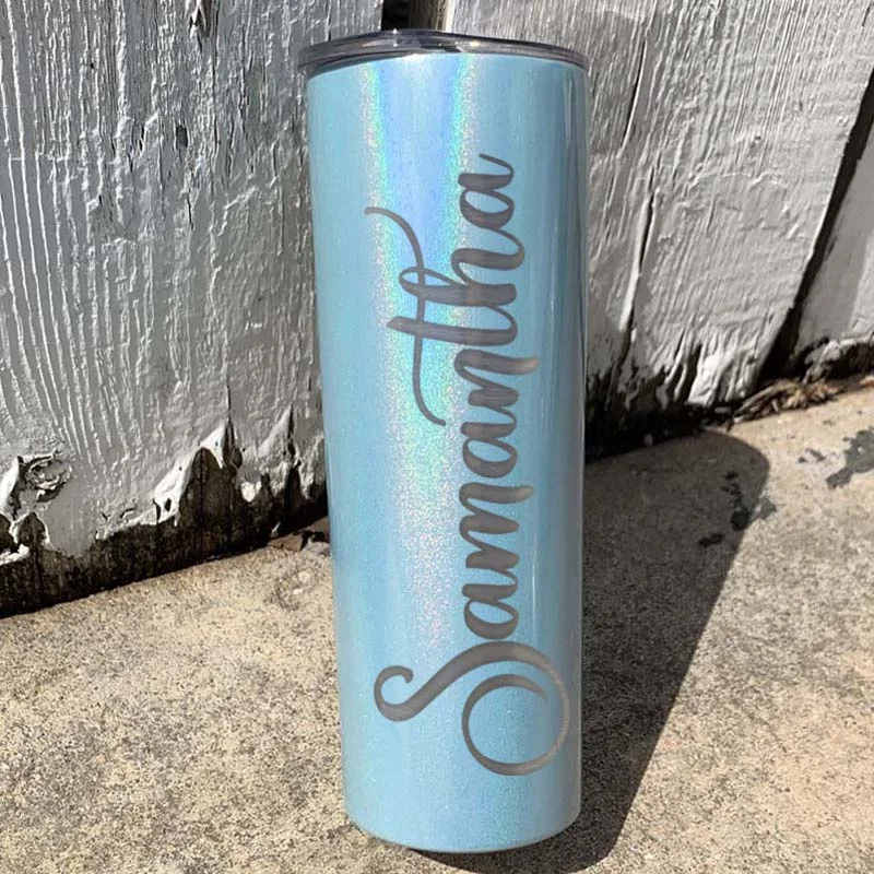 Glassware Promotion 20 oz Skinny Holographic Glitter Insulated Tumbler Laser Engraved with Logo or Blank