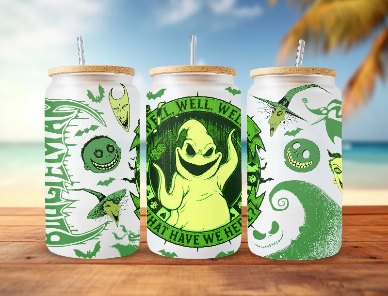 Promotional Drinkware Horror Character Tumbler Wrap, 16oz Can Glass Wrap, Cartoon Can Glass, Spooky Vibes Can Glass, Halloween Png, Sublimation Design Png