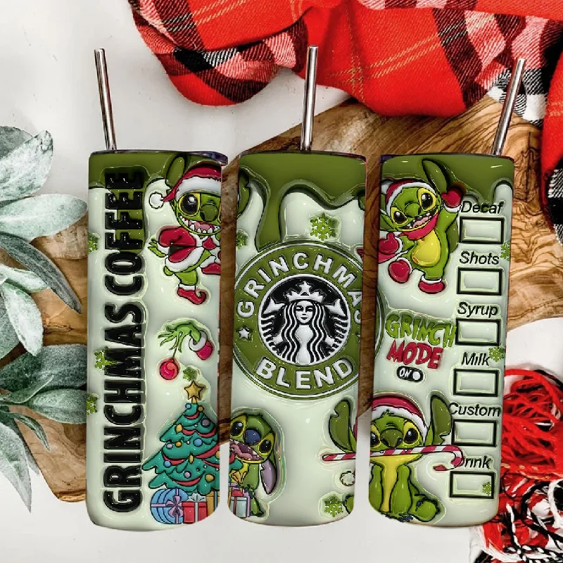 Tumbler Deals Inflated Cartoon Christmas Tumbler, Retro Merry Christmas, 3D Inflated Tumbler, Funny Grinchmas, 3D Tumbler Wrap, 20oz Skinny Tumbler Wrap