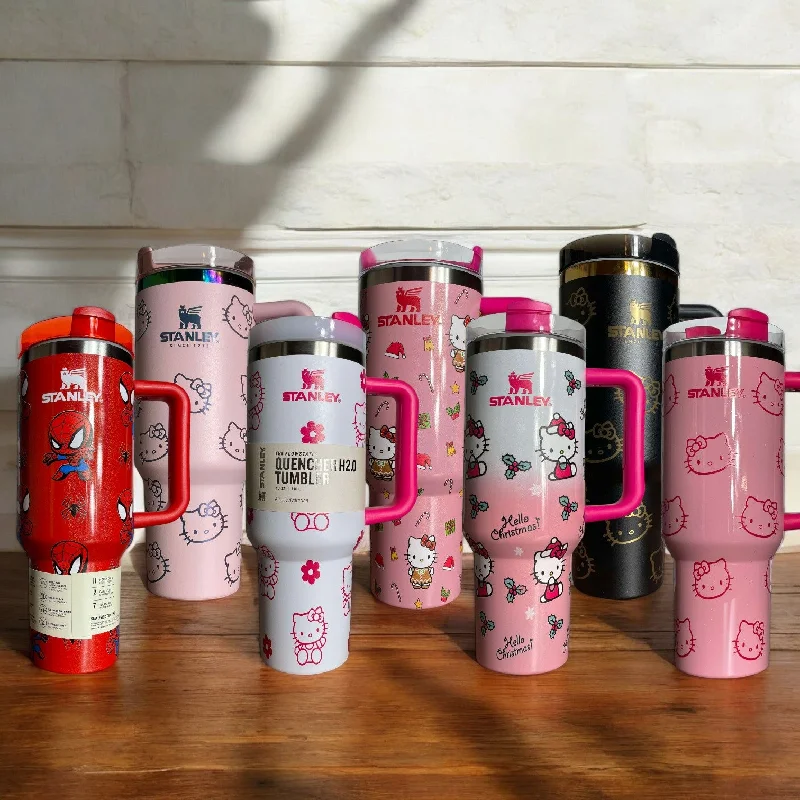 Insulated Mugs Offer 40oz Stanley Hello Kitty Laser Engraved Tumbler, Custom Tumbler with Straw and Lid in Different Colors