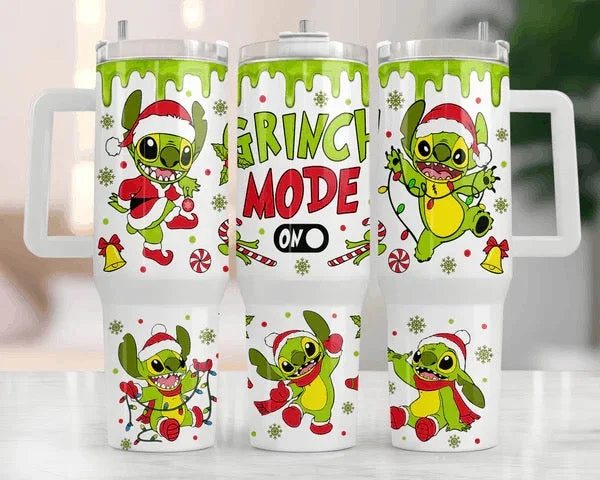 Unleash Your Trendy Side Grinch Mode Stitch 40 oz Christmas Tumbler with handle