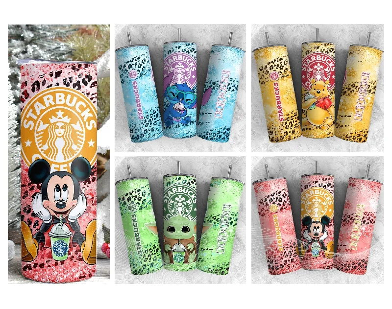 Travel Drinkware Bundle Cartoon Coffee Tumbler Wrap, 20oz Skinny Tumbler, Cartoon Bear Tumbler Wrap, 20oz Tumbler Wrap, PNG Instant Download,Tumbler Wrap PNG