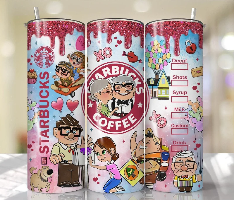 Premium Drinkware Sets Carl And Ellie Valentine Tumbler Design PNG, Cartoon Valentine Tumbler Wraps, 20oz Skinny Tumbler, Valentine Coffee Png,PNG Digital Download