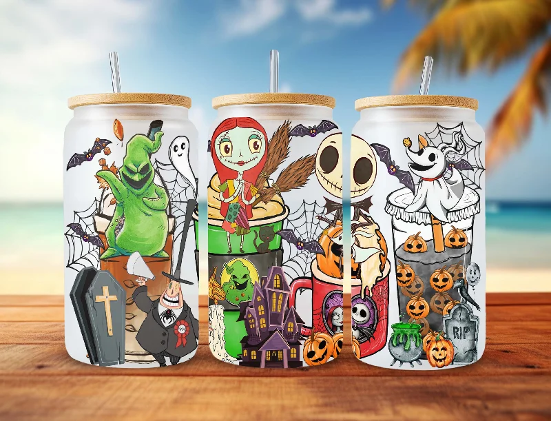 Drinkware Closeout Deals Horror Halloween Coffee 16oz Can Glass, Horror Tumbler, 16oz Can Glass, Scary Movie Tumbler, Cartoon Tumbler, Spooky Vibes, Trick or Treat