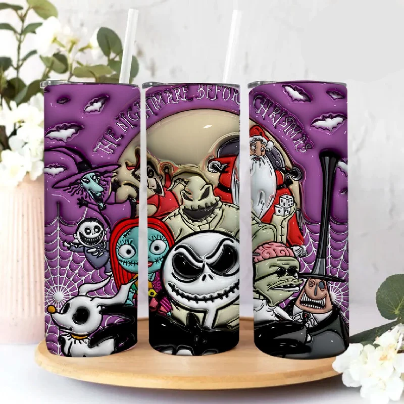 Holiday Drinkware Gifts 3D Inflated Halloween Tumbler Wrap, Cartoon Halloween Tumbler Png, The Nightmare Before Christmas 20oz Skinny Tumbler Wrap,  Jack Halloween