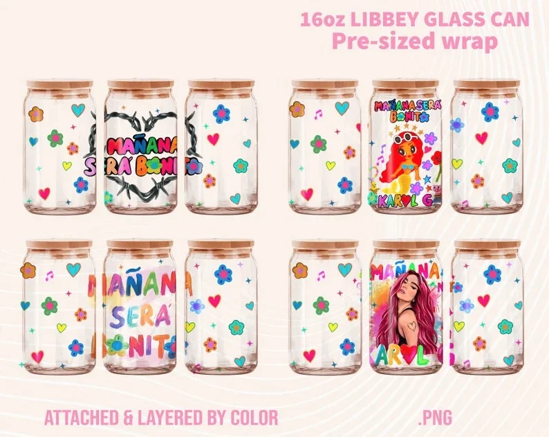 Exclusive Drinkware Sale Bundle Karol G manana sera bonito 16 oz glass can wrap, Karol G PNG, Karol G, Manana Sera Bonito PNG, mañana sera bonito