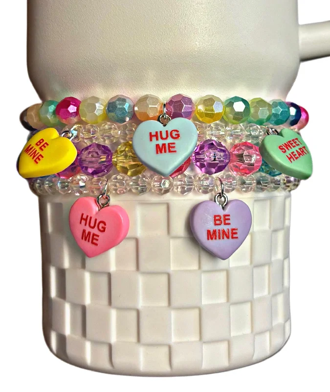 Premium Drinkware Sets Conversation Hearts Cup Bracelets {Colors and Sayings will vary}