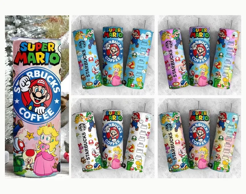 Festive Drinkware Deals Cartoon Tumbler Wrap Bundle, 20oz Skinny Tumbler Sublimation Design, Sublimation Design, Mario Tumbler, 20oz Skinny Straight,Cartoon Tumbler