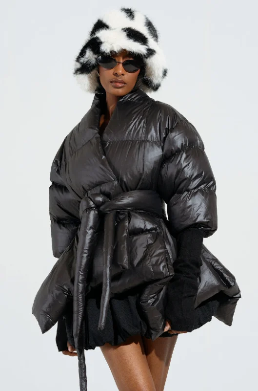 Mega Sale A STEP AHEAD LONG RIBBED SLEEVE PEPLUM PUFFER COAT