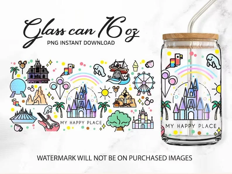 New Year Drinkware Offer Magic Castle Tumbler Wrap, 16oz Libbey Can Glass, Cartoon tumbler wrap, magic kingdom, magic can glass,happiest place can glass,Png download