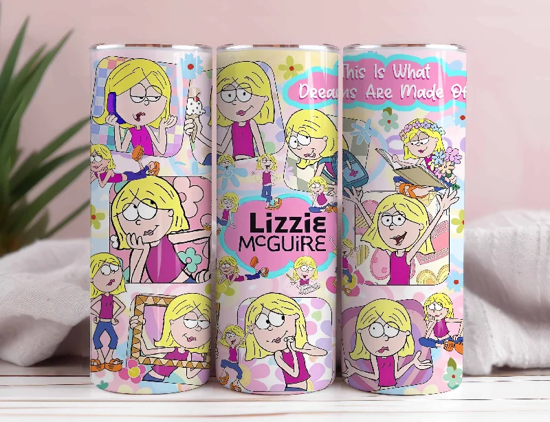 Drinkware Set Sale Cartoon Tumbler Wrap PNG, Lizzie-McGuire 20oz Skinny Tumbler, What Dreams Are Made, Magic Tumbler, Cartoon Dreams Come True Tumbler