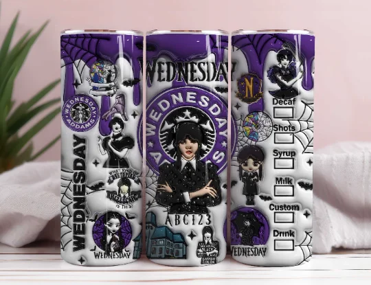 Drinkware Discounts 3D Inflated Cartoon Movie Tumbler Wrap Png, Inflated Halloween Wednesday Tumbler Sublimation, 3D Thing Hand Skinny 20oz Tumbler Png