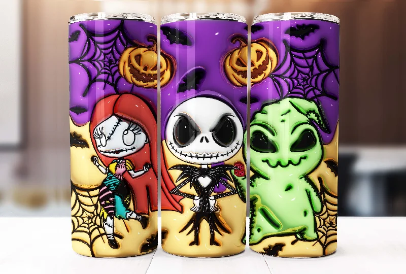 Crystal Drinkware Inflated Cartoon Halloween Tumbler Design Png, 3D Spooky Vibes Tumbler Wrap, 20oz Sublimation, 3D Nightmare Scary Tumbler Wrap, Boo Bash