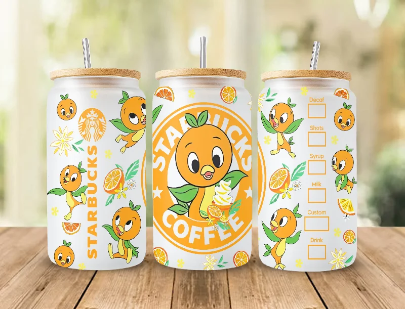 Durable Steel Drinkware Funny Orange Bird Can Glass, Orange Bird Hello Sunshine 16 oz Libbey Can Glass Wrap, Orange Bird Starbucks Wrap Png Instant Download
